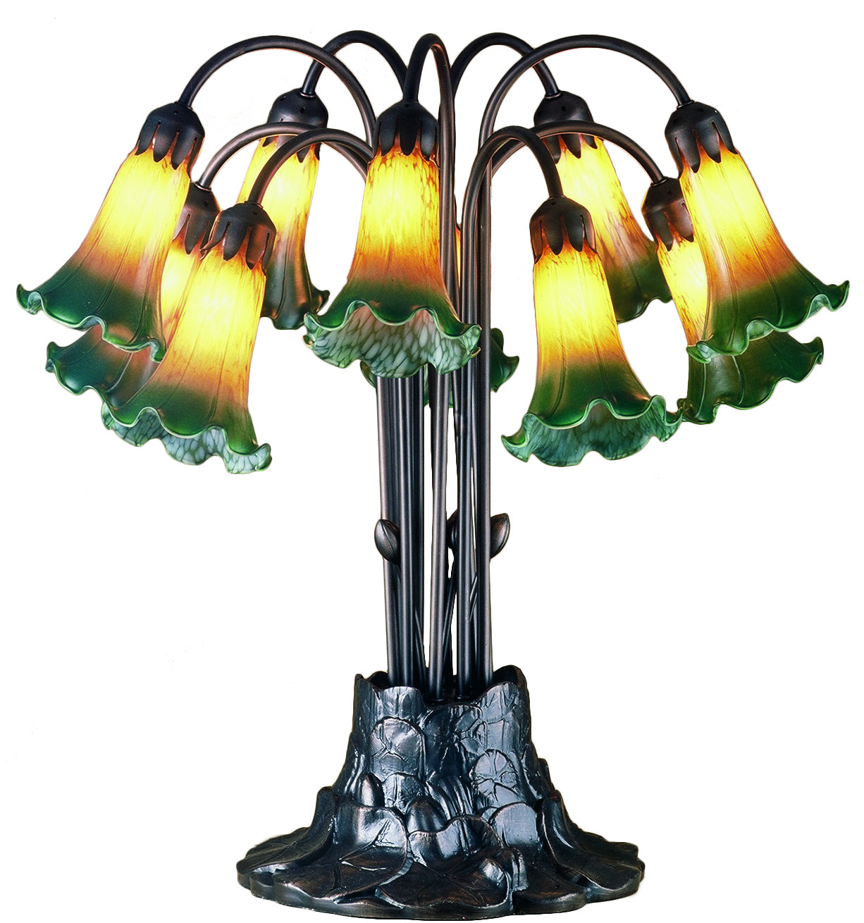 Meyda Tiffany - 14357 - Ten Light Table Lamp - Amber/Green - Mahogany Bronze