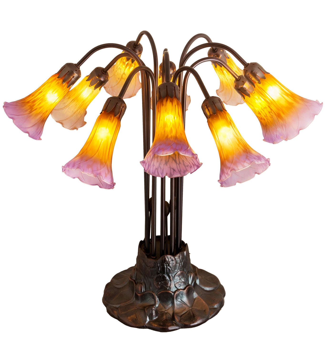 Meyda Tiffany - 14429 - Ten Light Table Lamp - Amber/Purple Pond Lily - Mahogany Bronze