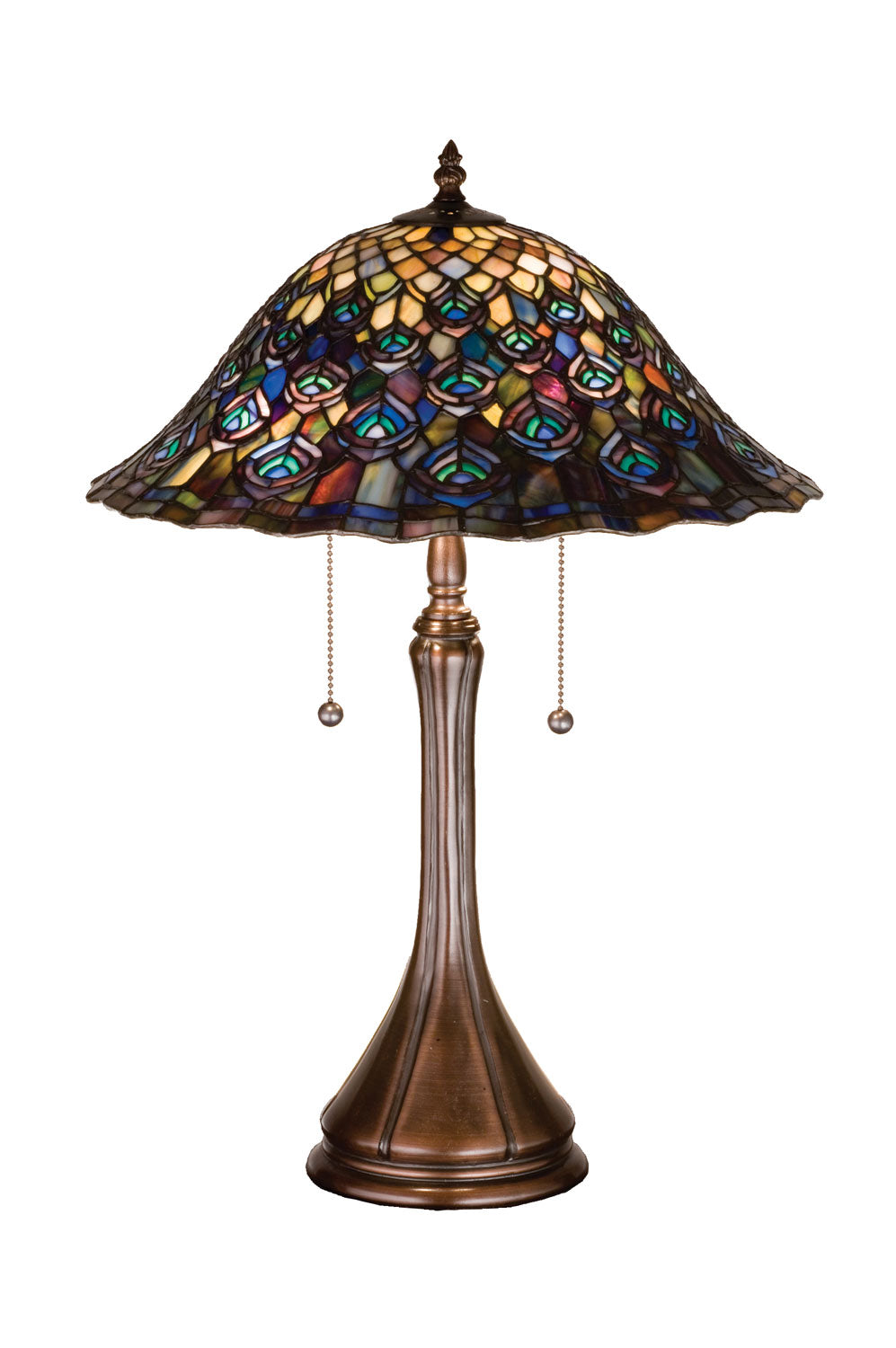 Meyda Tiffany - 14574 - Two Light Table Lamp - Tiffany Peacock Feather - Craftsman Brown