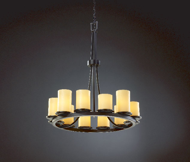 Justice Designs - CNDL-8763-10-AMBR-MBLK - 12 Light Chandelier - CandleAria - Matte Black