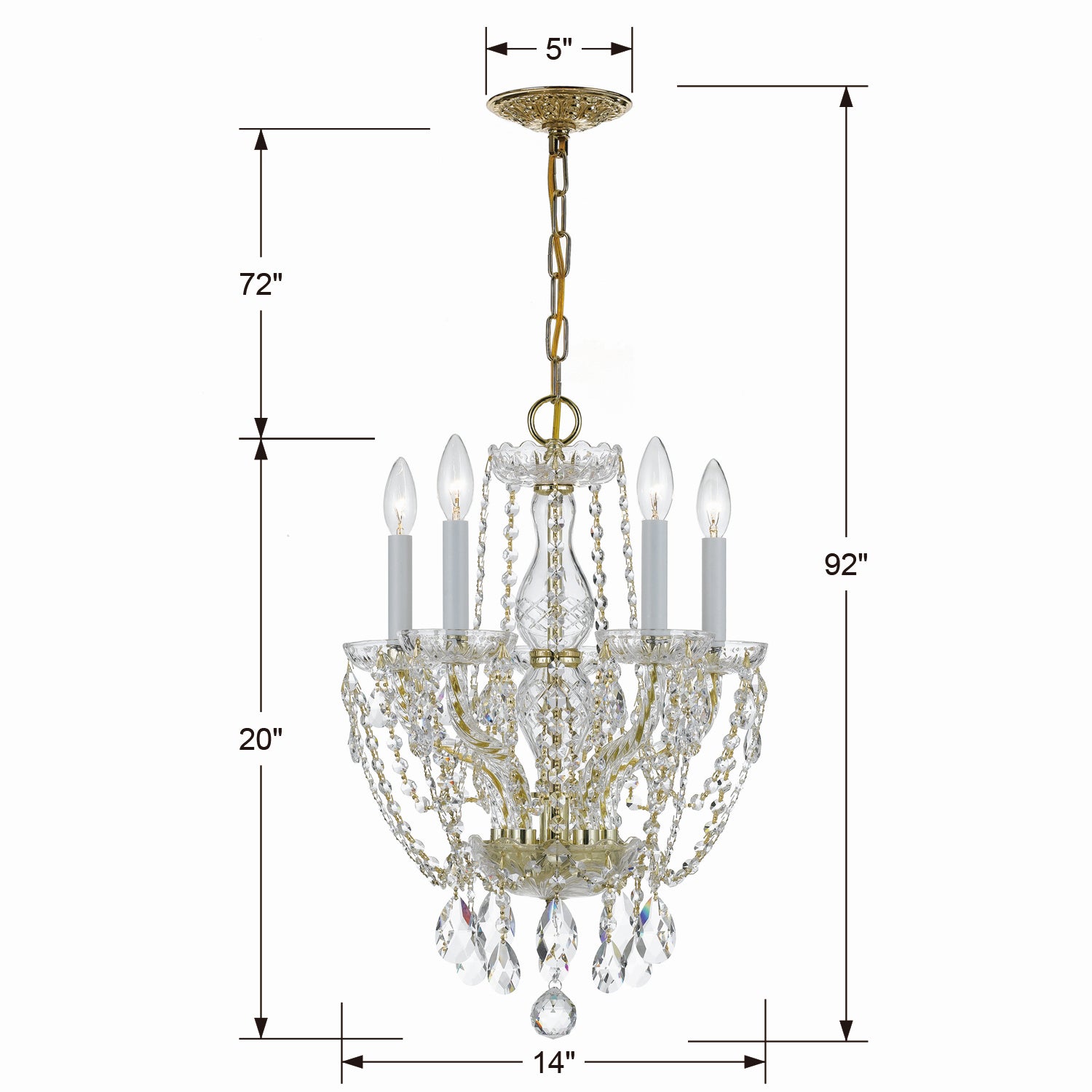 Crystorama - 1129-PB-CL-MWP - Five Light Mini Chandelier - Traditional Crystal - Polished Brass