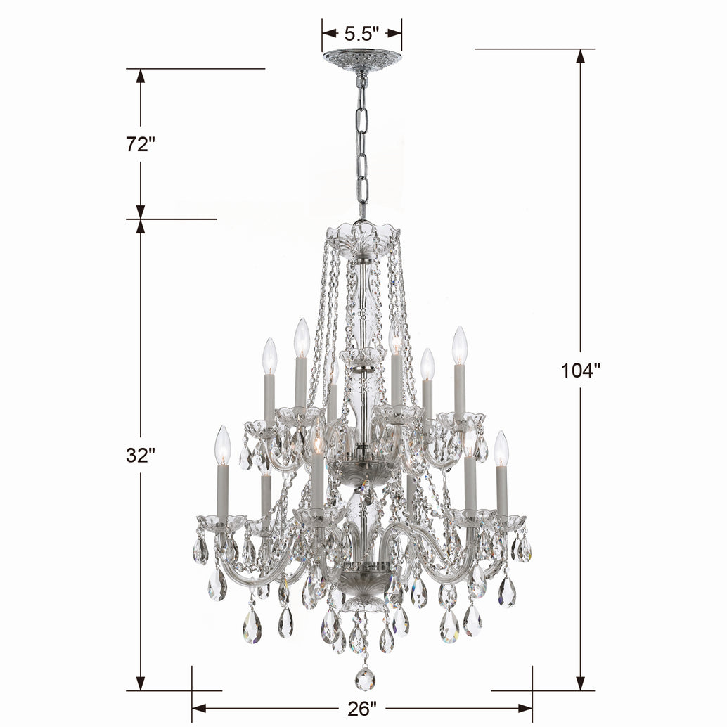 Crystorama - 1137-CH-CL-SAQ - 12 Light Chandelier - Traditional Crystal - Polished Chrome