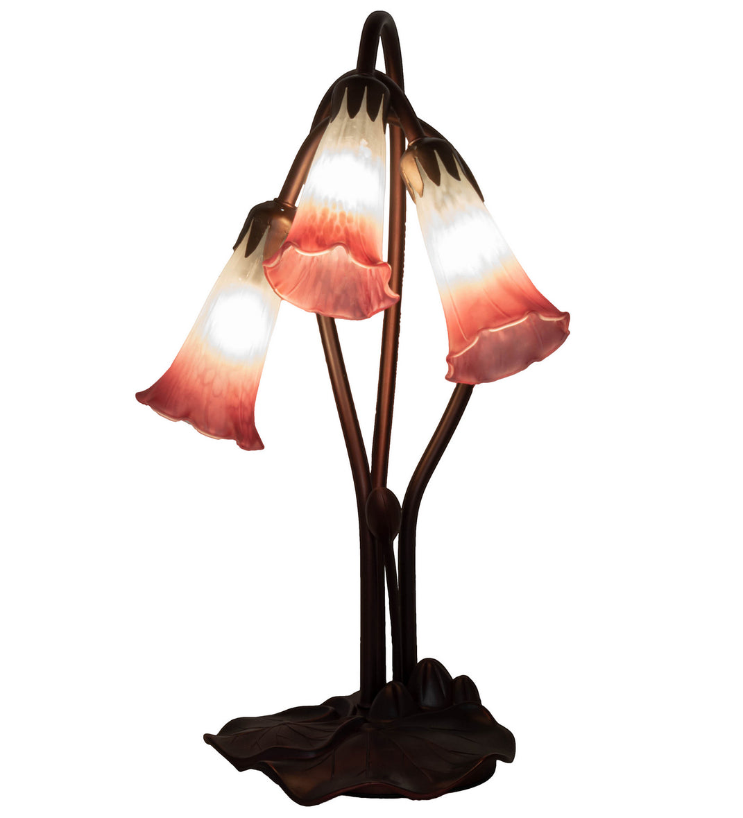 Meyda Tiffany - 14813 - Three Light Accent Lamp - Pink/White Pond Lily - Mahogany Bronze