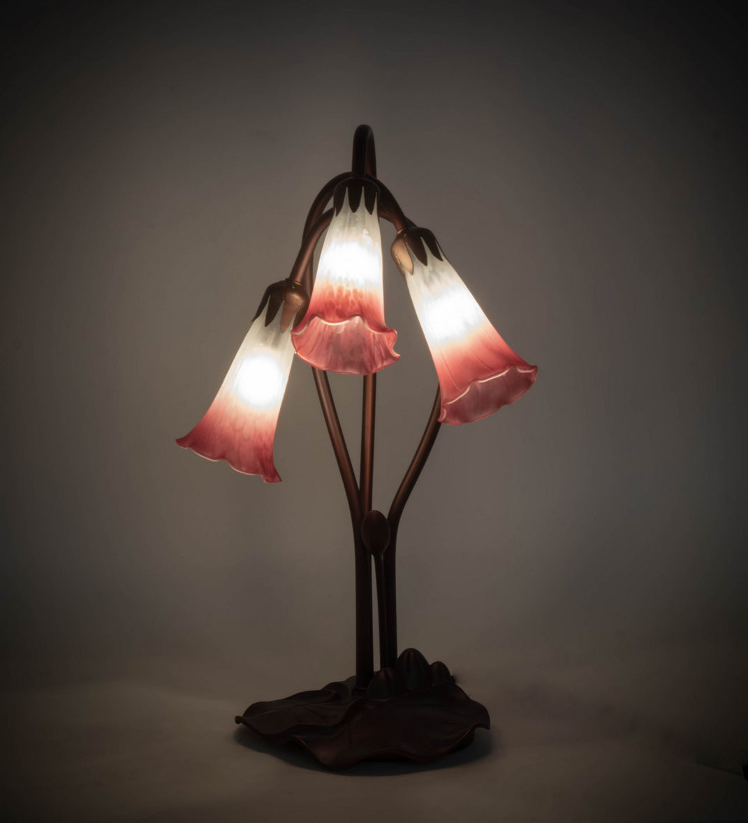 Meyda Tiffany - 14813 - Three Light Accent Lamp - Pink/White Pond Lily - Mahogany Bronze