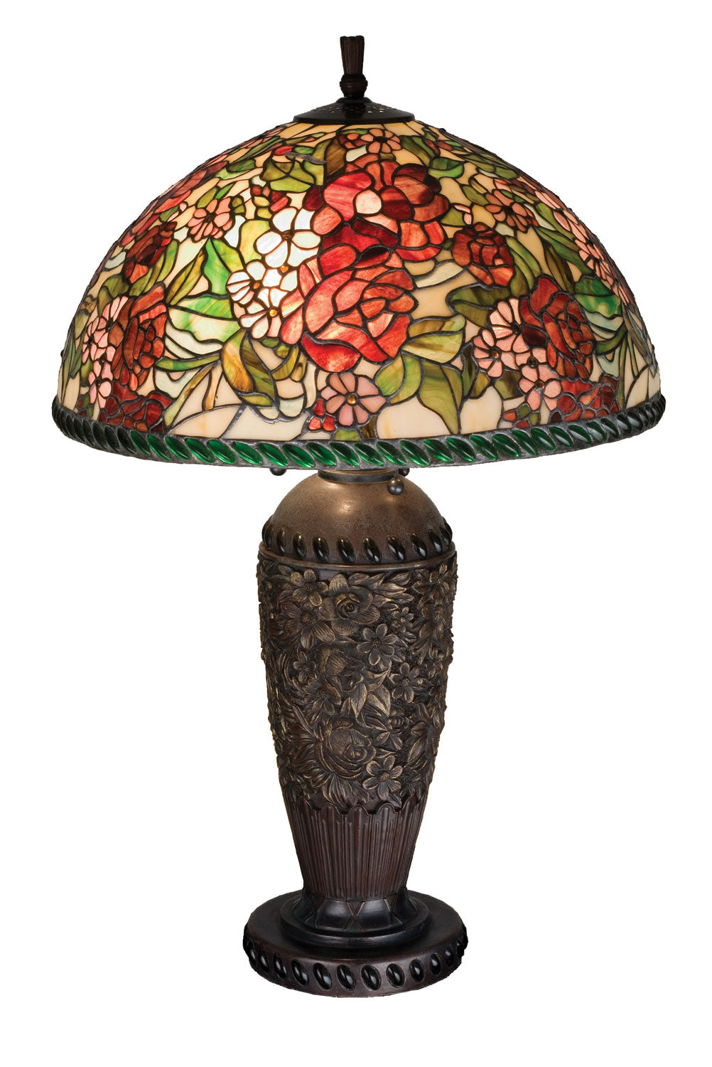 Meyda Tiffany - 14860 - 30" Table Lamp - Romance Rose - Verdi Washed Mahogany Bronze W Gold