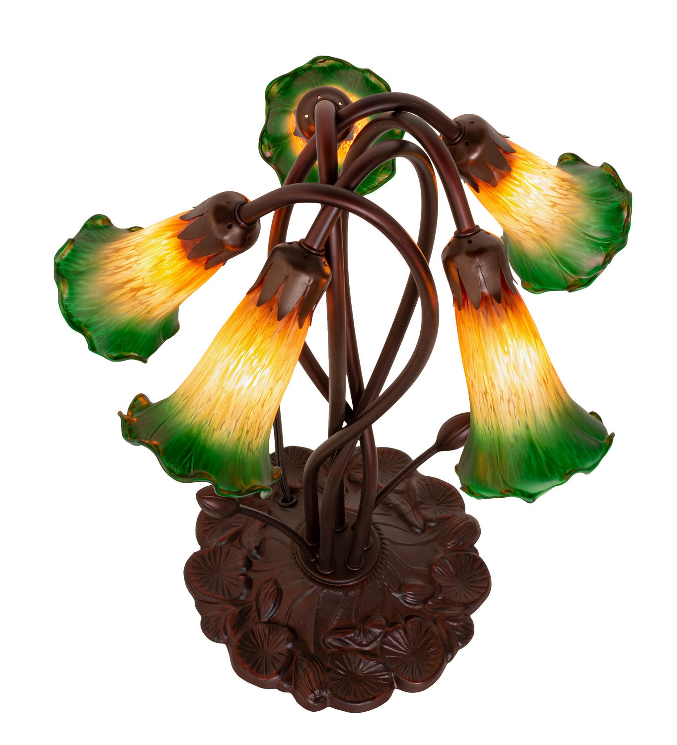 Meyda Tiffany - 14893 - Five Light Accent Lamp - Amber/Green - Mahogany Bronze