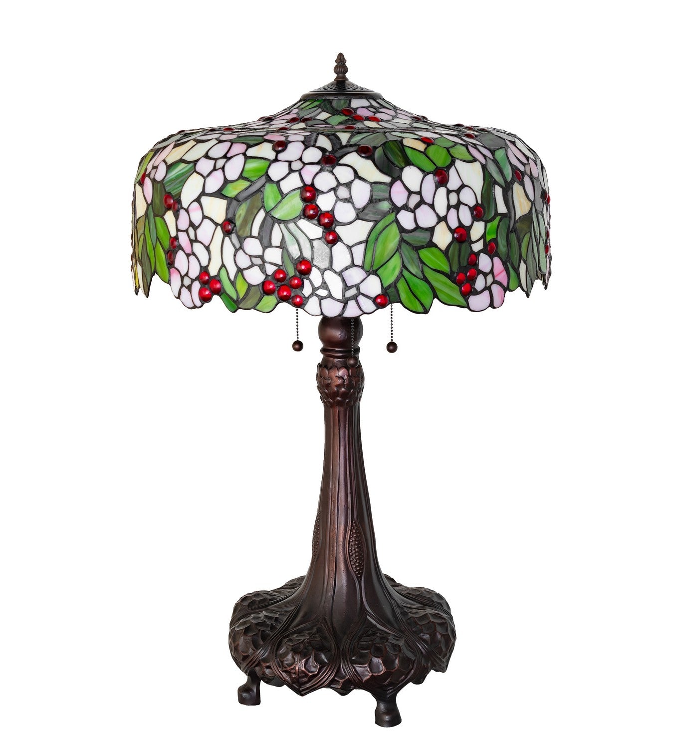 Meyda Tiffany - 15404 - Three Light Table Lamp - Tiffany Cherry Blossom - Beige Pink Red