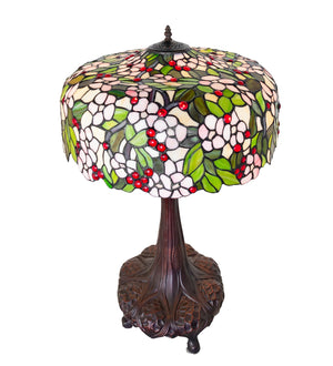 Meyda Tiffany - 15404 - Three Light Table Lamp - Tiffany Cherry Blossom - Beige Pink Red