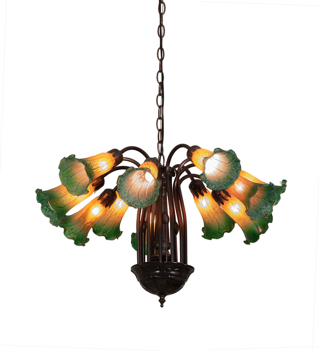 Meyda Tiffany - 15997 - 12 Light Chandelier - Amber/Green Pond Lily - Mahogany Bronze