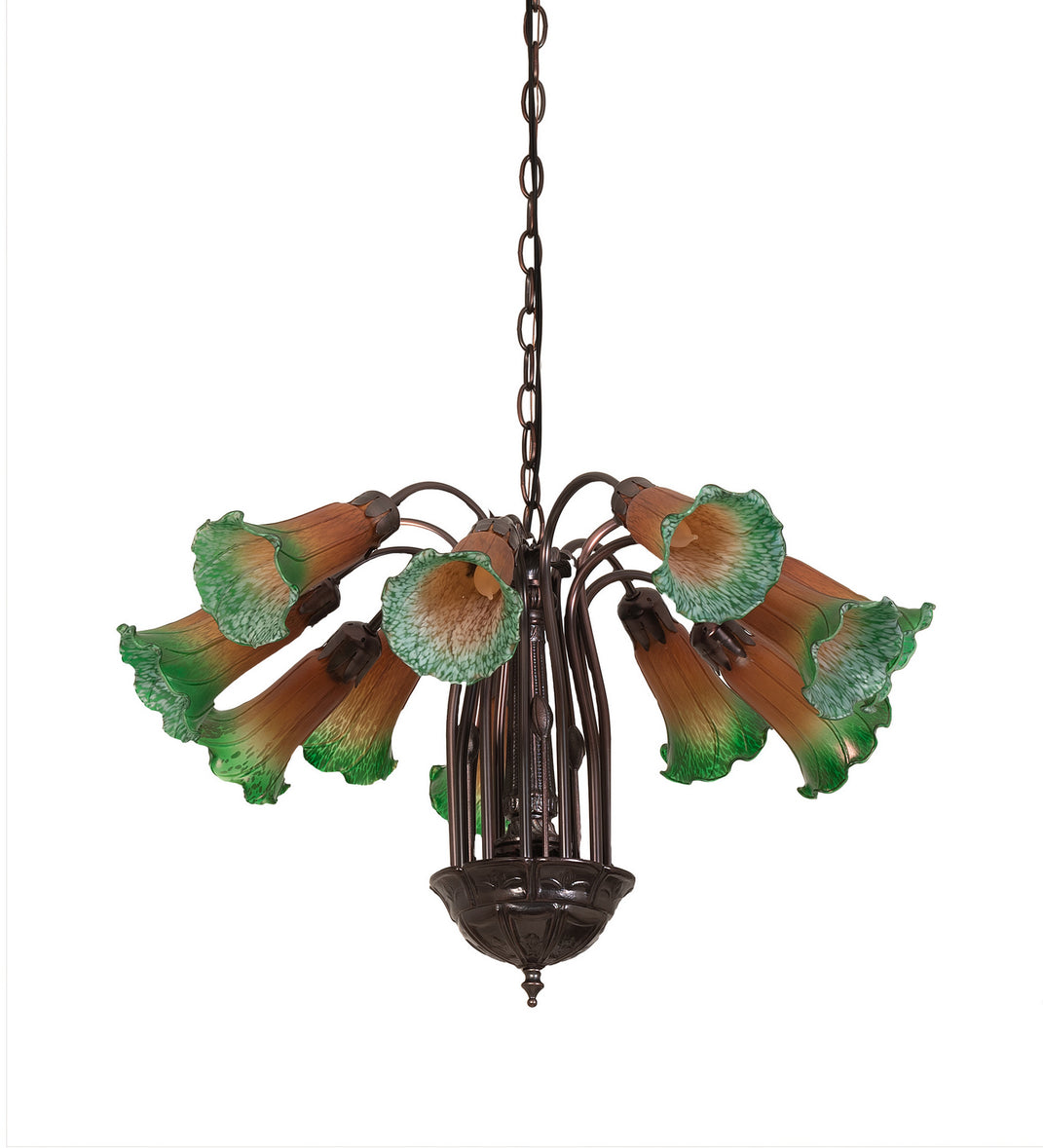 Meyda Tiffany - 15997 - 12 Light Chandelier - Amber/Green Pond Lily - Mahogany Bronze