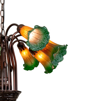 Meyda Tiffany - 15997 - 12 Light Chandelier - Amber/Green Pond Lily - Mahogany Bronze