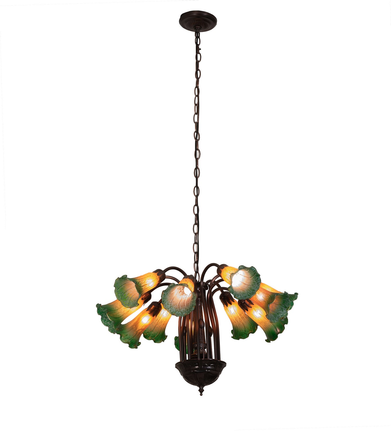 Meyda Tiffany - 15997 - 12 Light Chandelier - Amber/Green Pond Lily - Mahogany Bronze