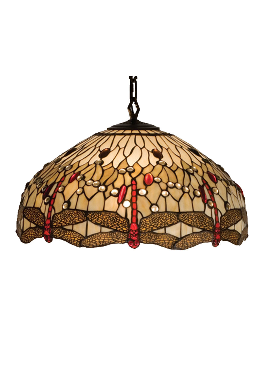 Meyda Tiffany - 17544 - Three Light Pendant - Tiffany Hanginghead Dragonfly - Beige Flame