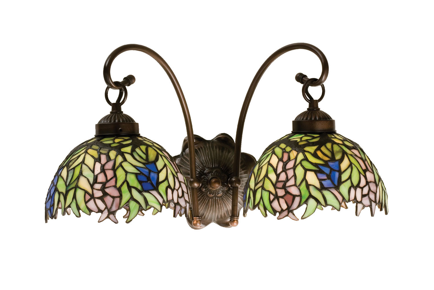 Meyda Tiffany - 18697 - Two Light Wall Sconce - Tiffany Honey Locust - Lt Blue Pr Lt Green Mahogany Bronze