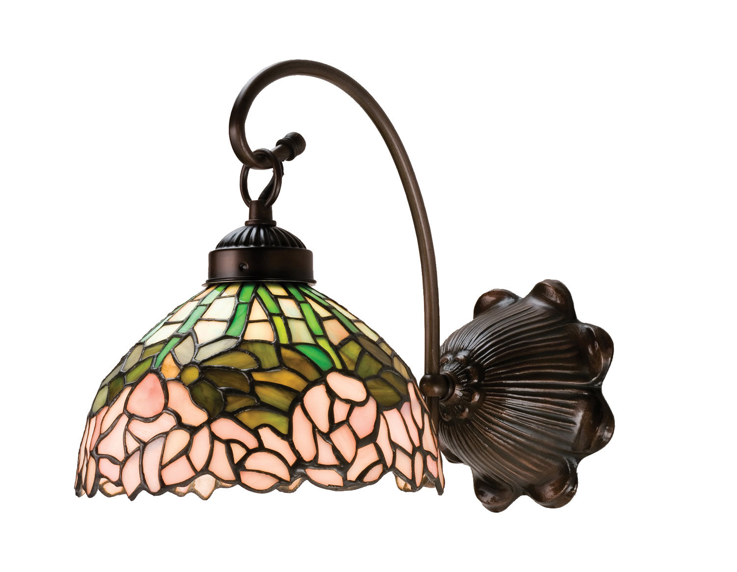 Meyda Tiffany - 18711 - One Light Wall Sconce - Tiffany Cabbage Rose - Craftsman Brown