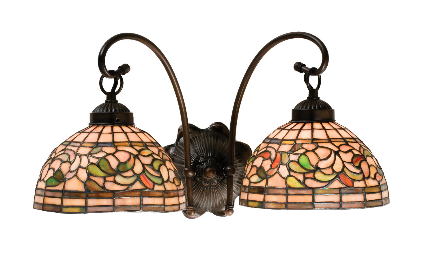 Meyda Tiffany - 18717 - Two Light Wall Sconce - Tiffany Turning Leaf - Rust,Wrought Iron