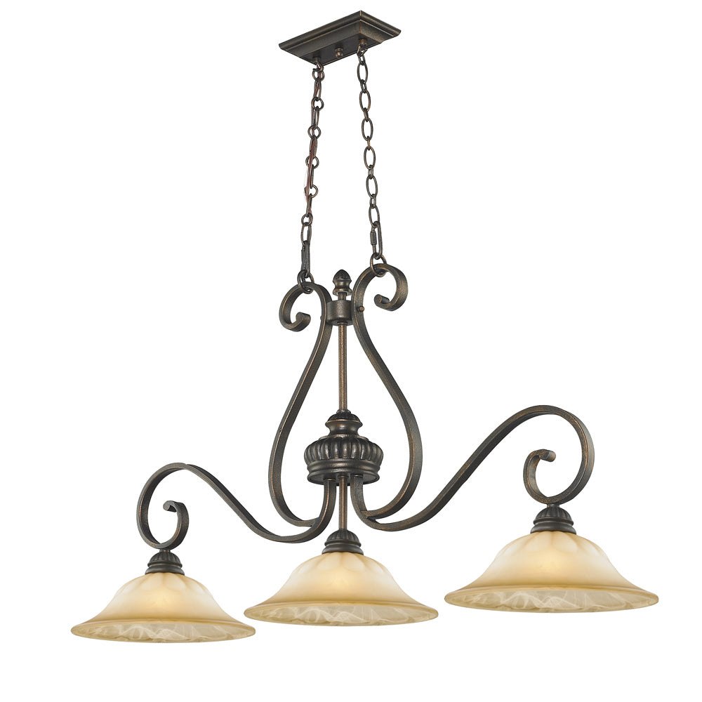 Golden - 7116-10 LC - Three Light Linear Pendant - Mayfair - Leather Crackle