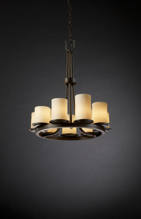 Justice Designs - CNDL-8766-10-CREM-DBRZ - Nine Light Chandelier - CandleAria - Dark Bronze