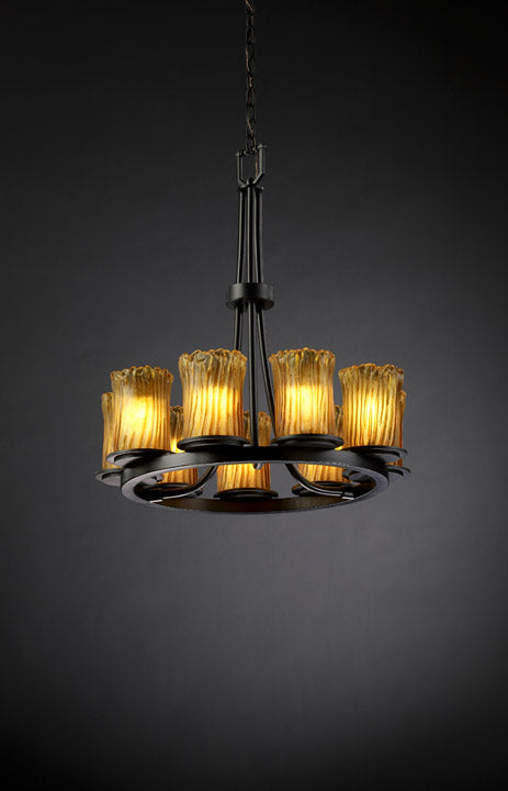 Justice Designs - GLA-8766-16-AMBR-MBLK - Nine Light Chandelier - Veneto Luce - Matte Black