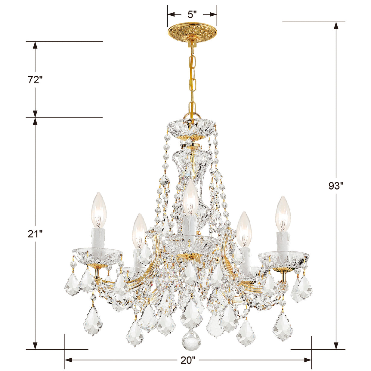 Crystorama - 4476-GD-CL-SAQ - Five Light Chandelier - Maria Theresa - Gold