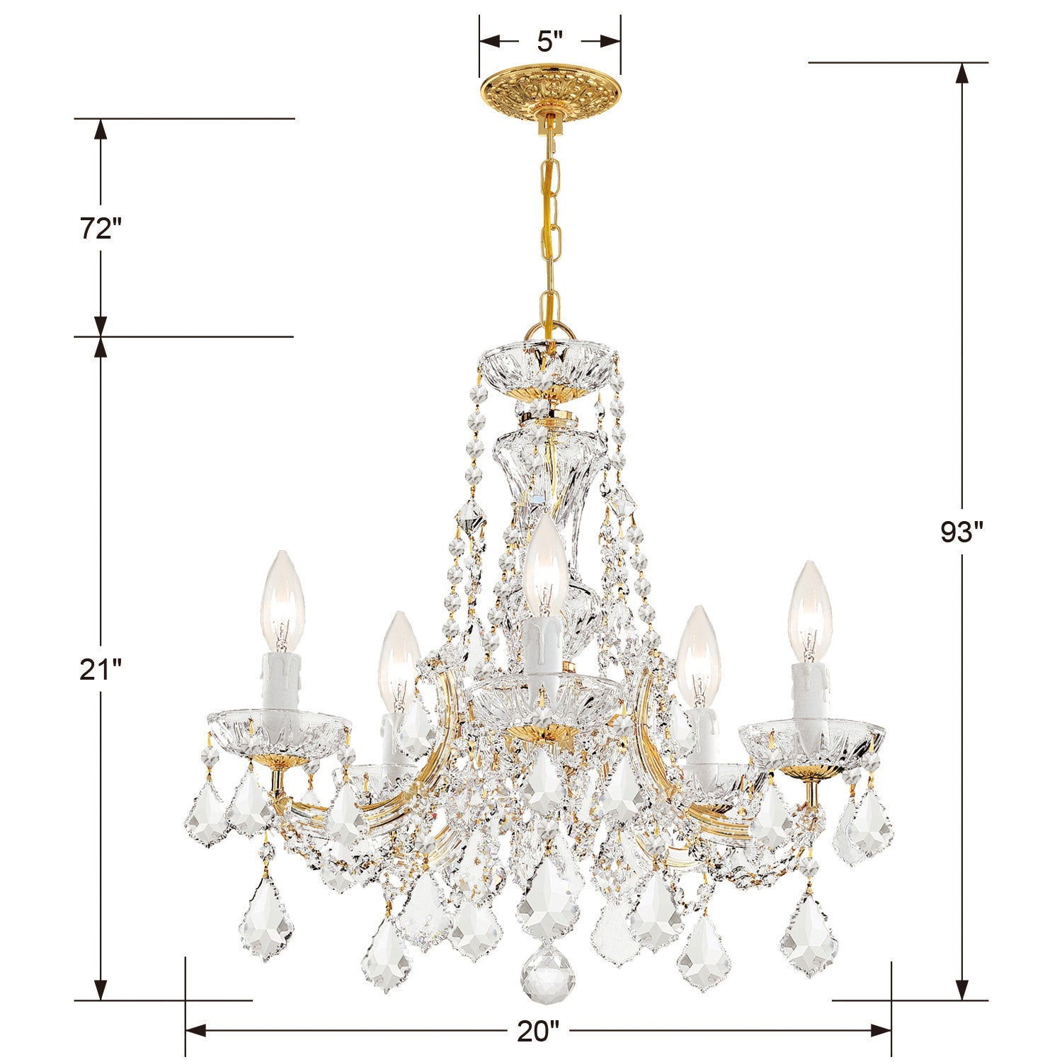 Crystorama - 4476-GD-CL-SAQ - Five Light Chandelier - Maria Theresa - Gold