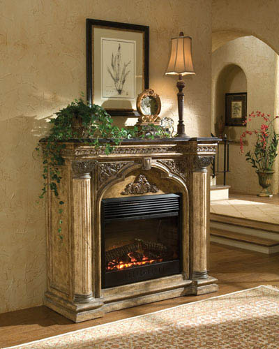 Ambella Home - 01168-400-057 - Electric Fireplace - Arch - Cast Stone and Black Fossil Stone