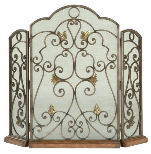 Ambella Home - 05127-460-001 - 3-Panel Fireplace Screen - Scrolled - Wrought Iron