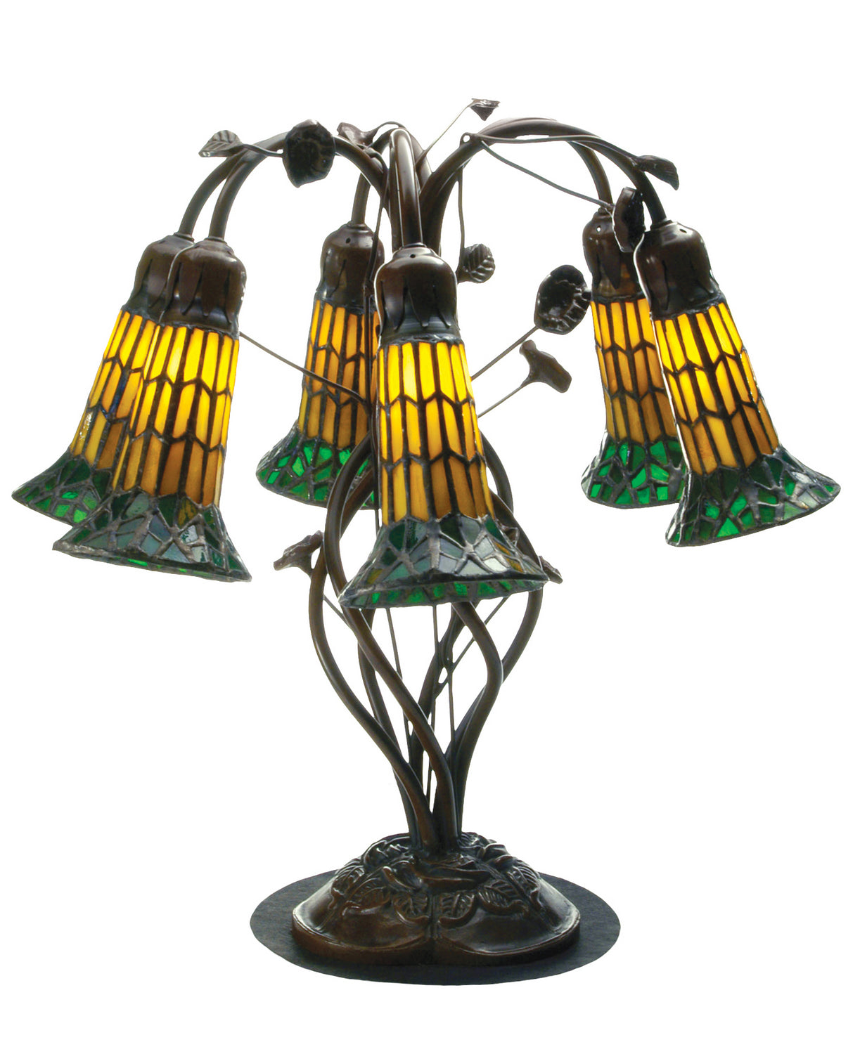 Meyda Tiffany - 102415 - Six Light Table Lamp - Stained Glass Pond Lily - Antique