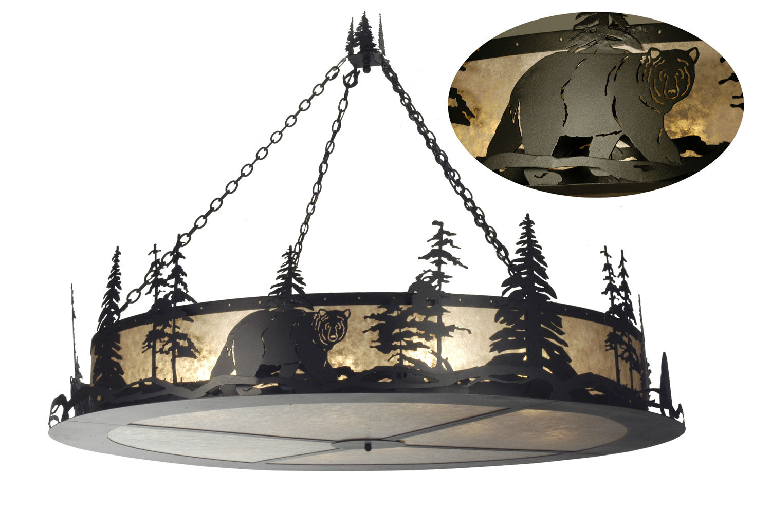 Meyda Tiffany - 10959 - 12 Light Inverted Pendant - Northwoods Bear At Dusk - Black