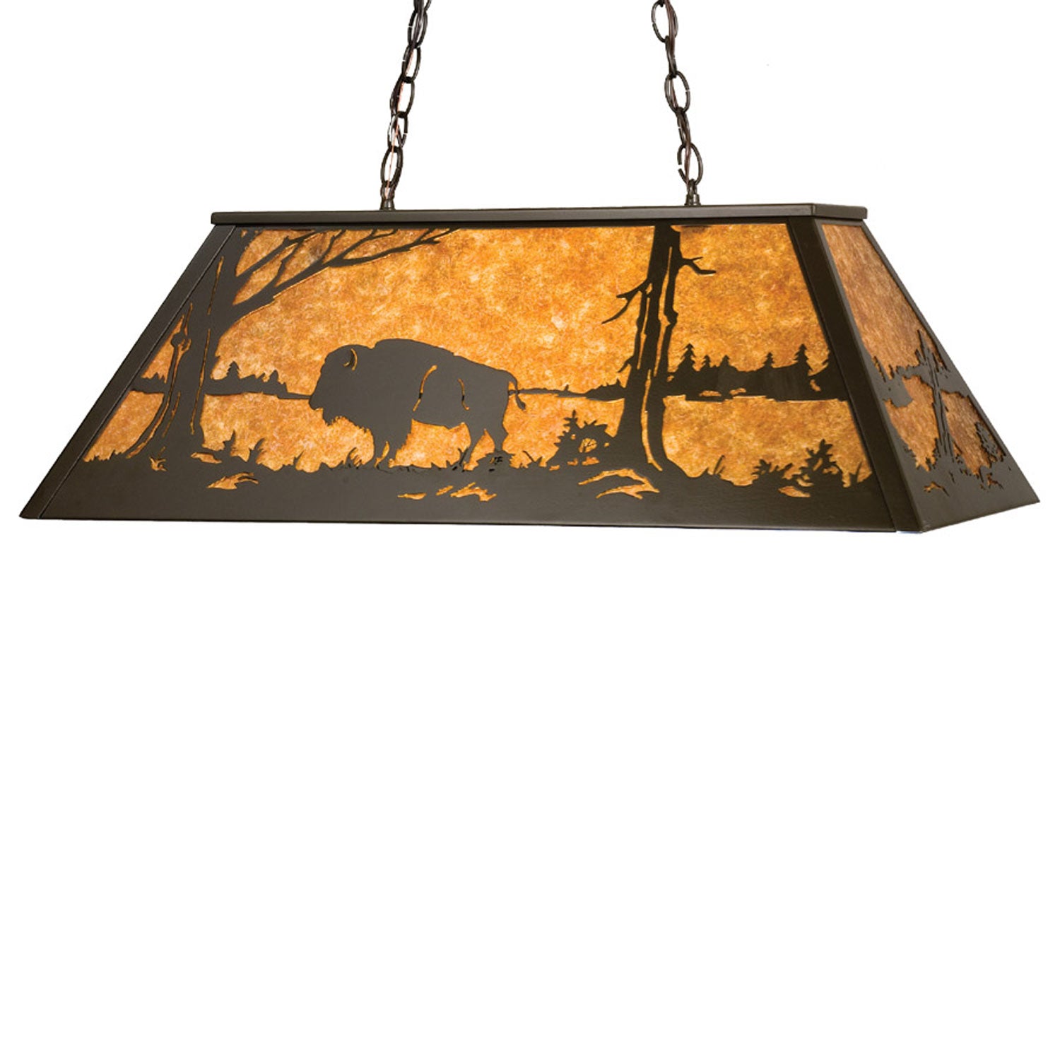 Meyda Tiffany - 15373 - Six Light Oblong Pendant - Buffalo At Lake - Timeless Bronze