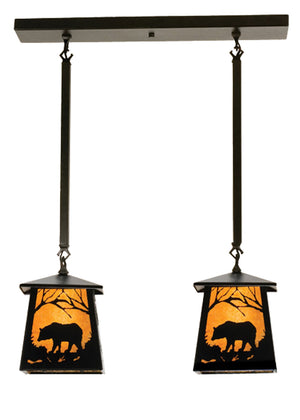 Meyda Tiffany - 15744 - Two Light Island Pendant - Bear At Dawn - Textured Black