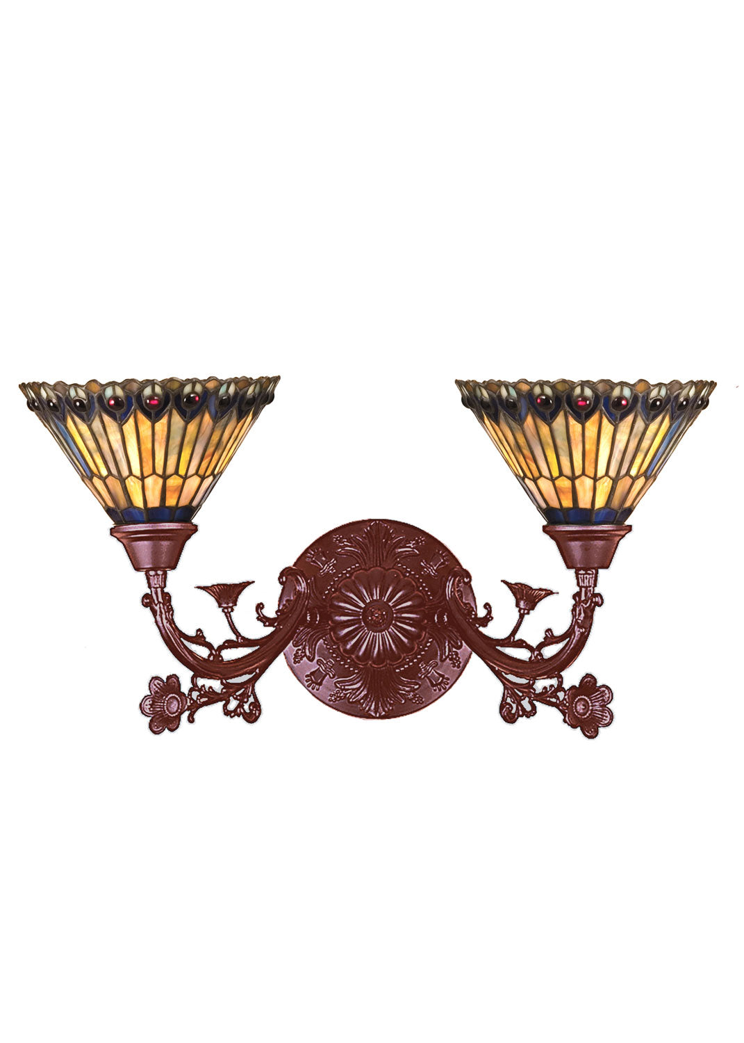 Meyda Tiffany - 31971 - Two Light Wall Sconce - Tiffany Jeweled Peacock - Antique,Bronze