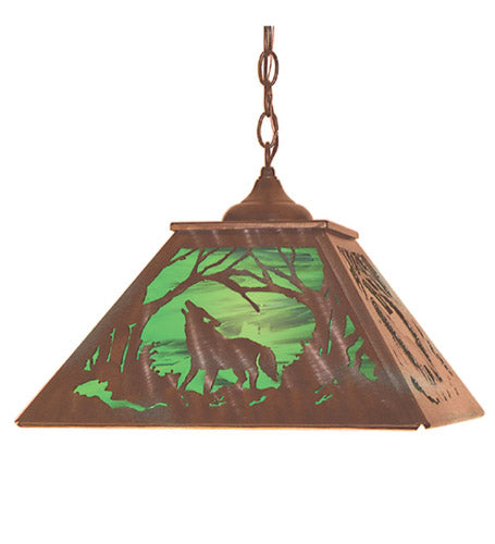 Meyda Tiffany - 48727 - Two Light Pendant - Northwoods Wolf On The Loose - Antique Copper