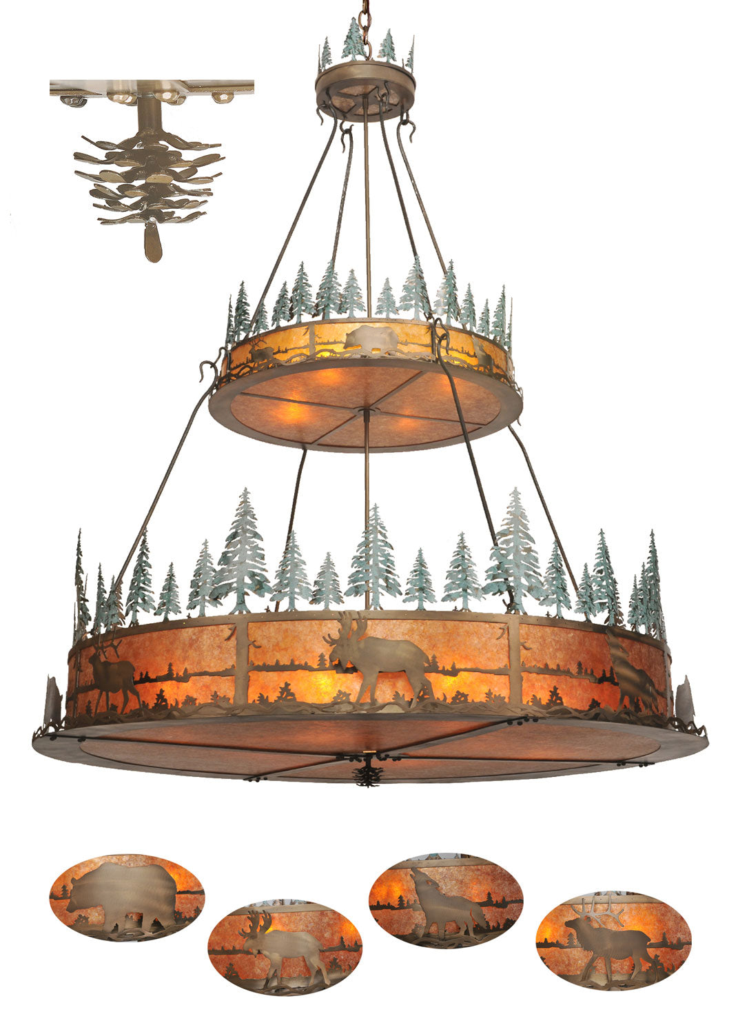 Meyda Tiffany - 49066 - 12 Light Chandelier - Wildlife At Pine Lake - Antique Copper/Green Trees