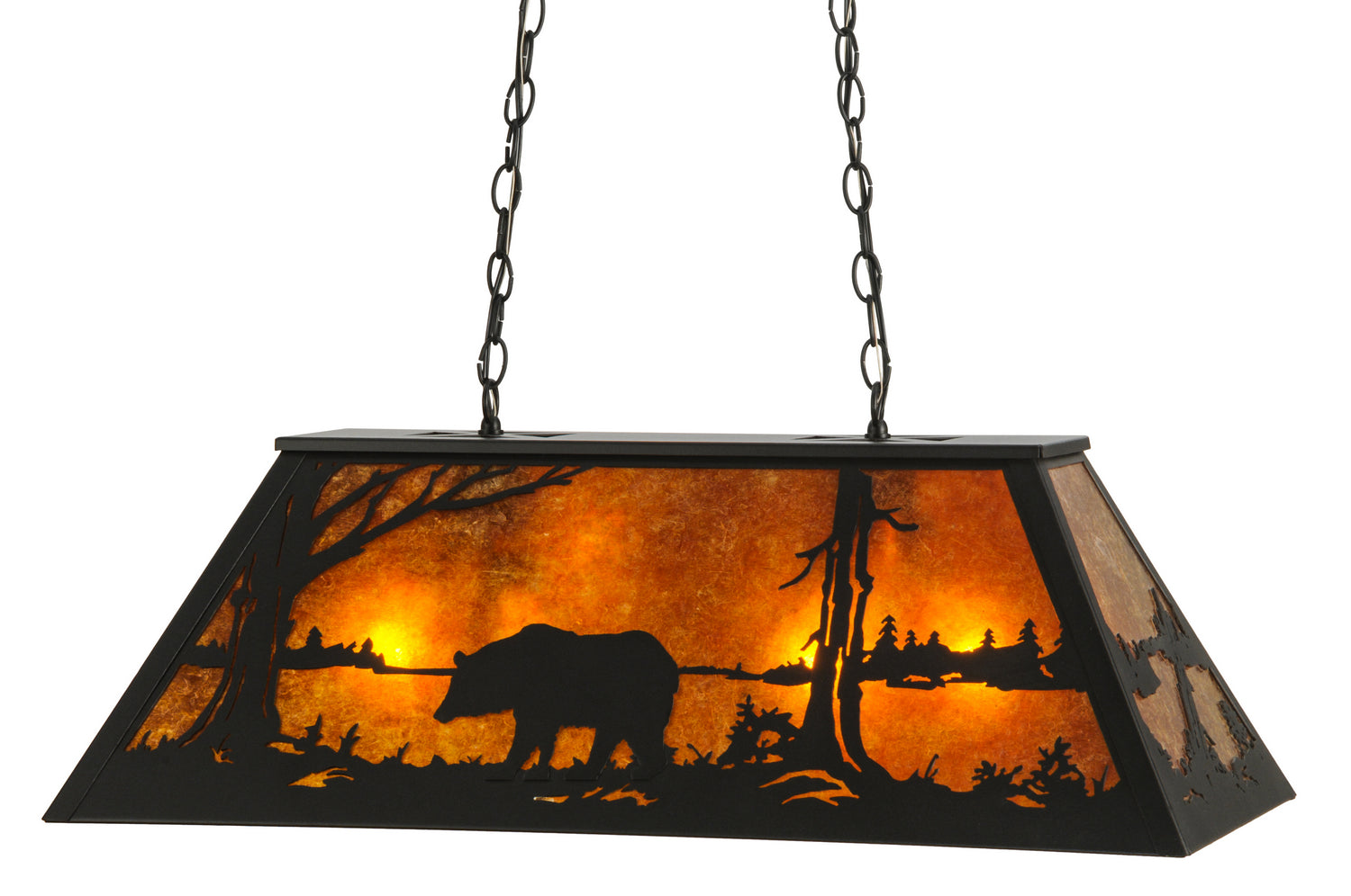 Meyda Tiffany - 66368 - Six Light Oblong Pendant - Bear At Lake - Textured Black