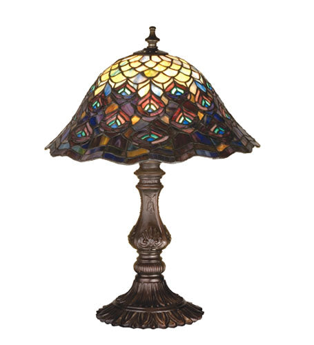 Meyda Tiffany - 67885 - One Light Accent Lamp - Tiffany Peacock Feather - Green/Blue Pbag Purple/Blue Lt Blue Aqua/Green