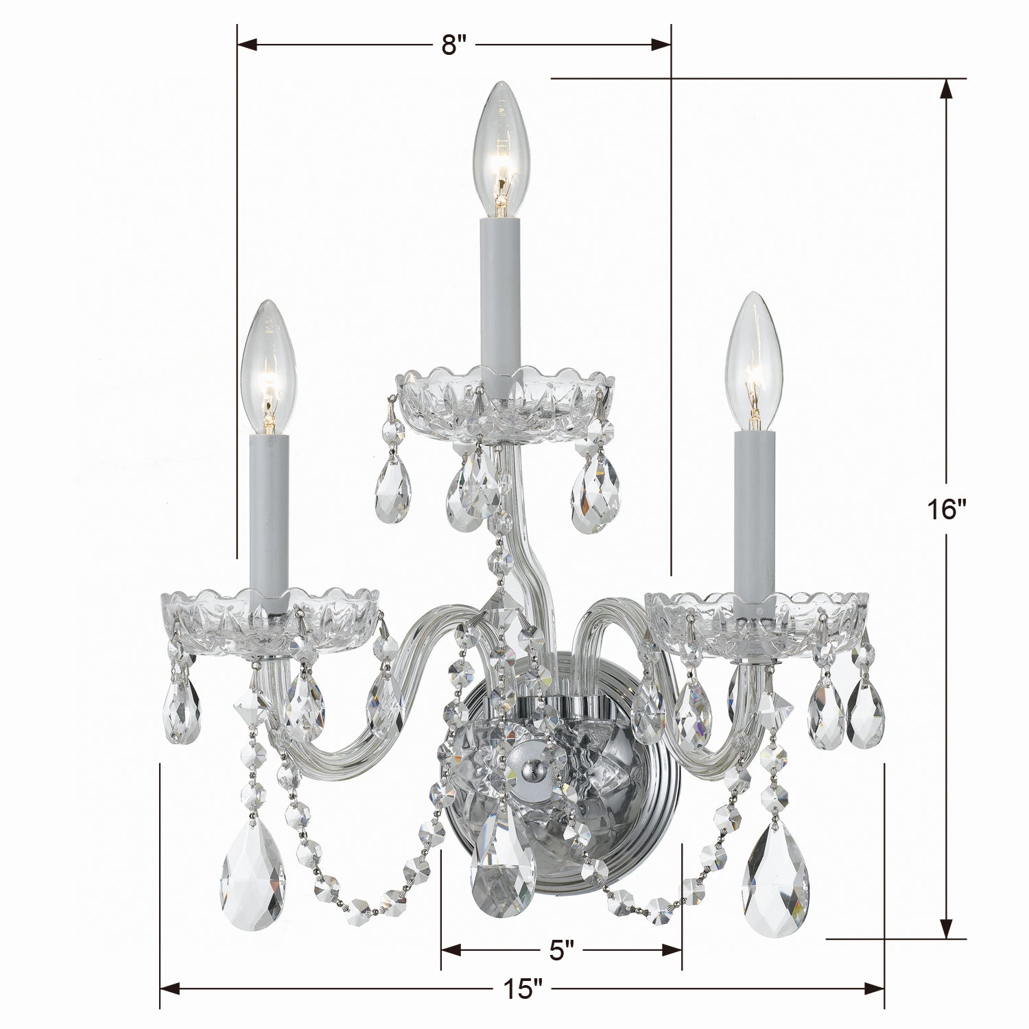 Crystorama - 1033-CH-CL-SAQ - Three Light Wall Sconce - Traditional Crystal - Polished Chrome