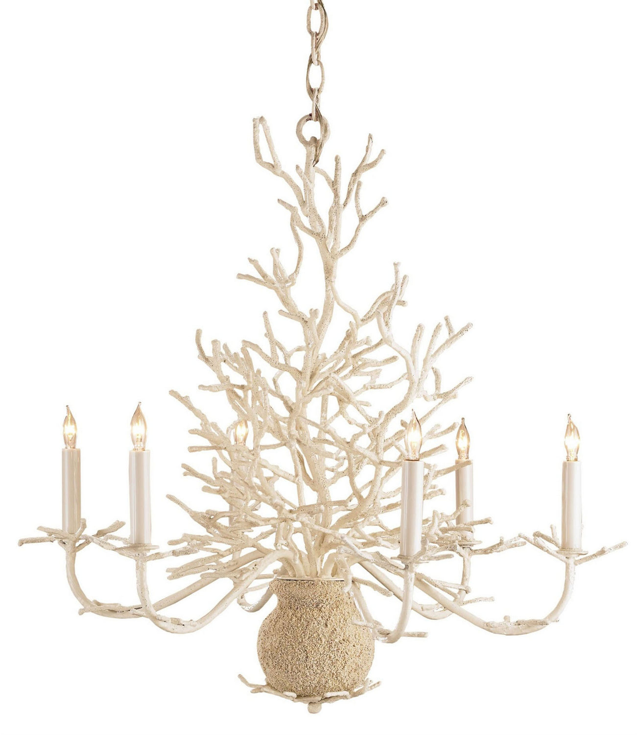 Currey and Company - 9218 - Six Light Chandelier - Seaward - White Coral/Natural Sand