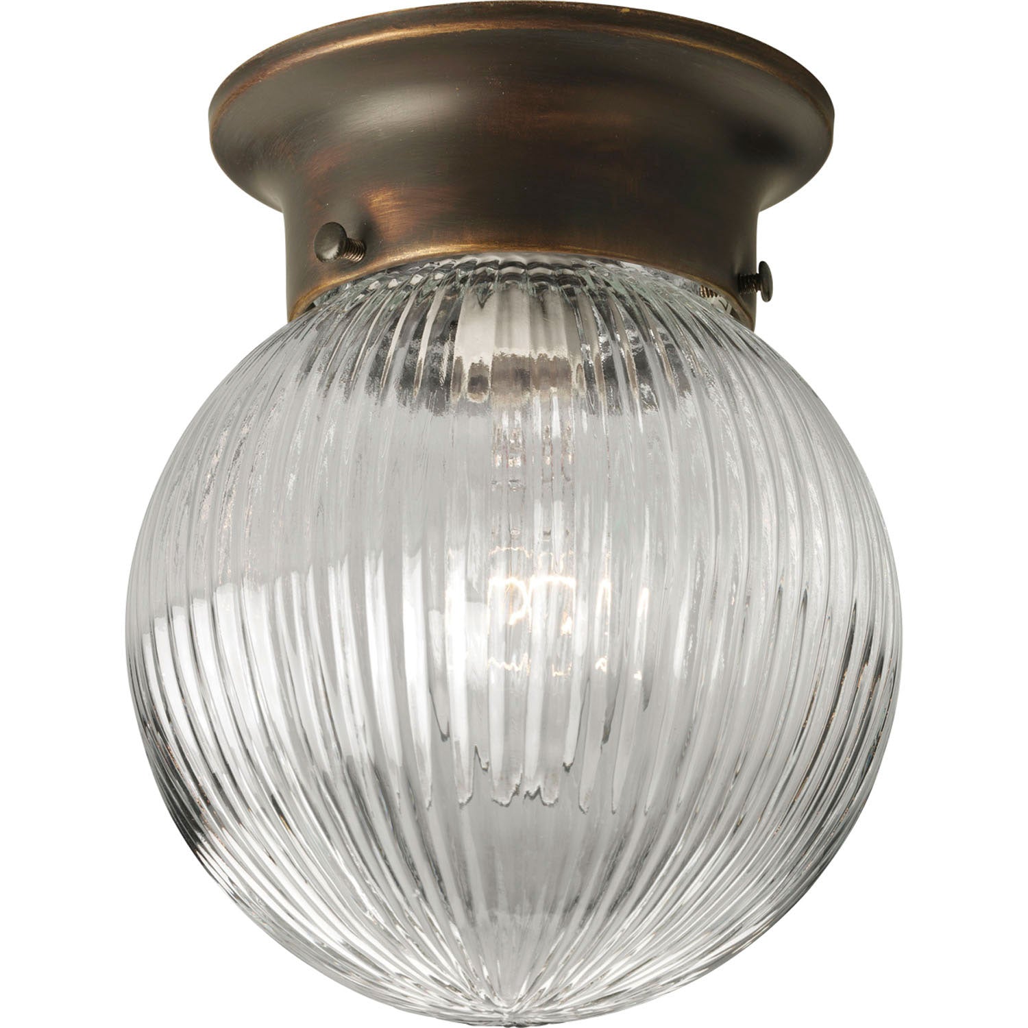 Progress Lighting - P3599-20 - One Light Flush Mount - Globe - Clear Ribbed - Antique Bronze