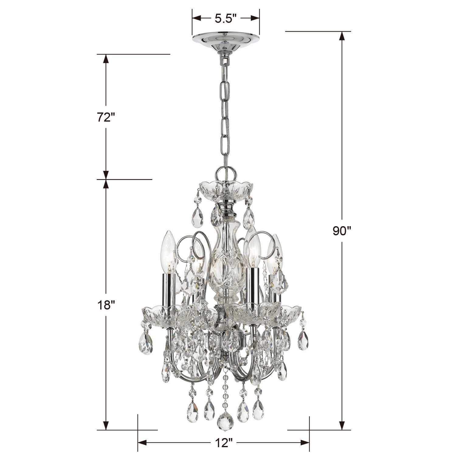 Crystorama - 3224-CH-CL-MWP - Four Light Mini Chandelier - Imperial - Polished Chrome