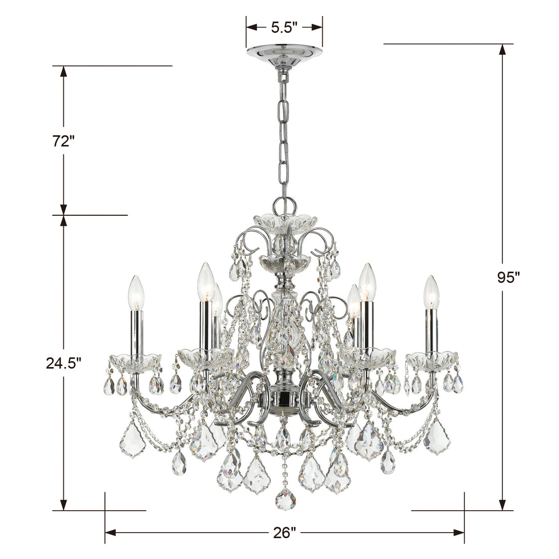 Crystorama - 3226-CH-CL-MWP - Six Light Chandelier - Imperial - Polished Chrome