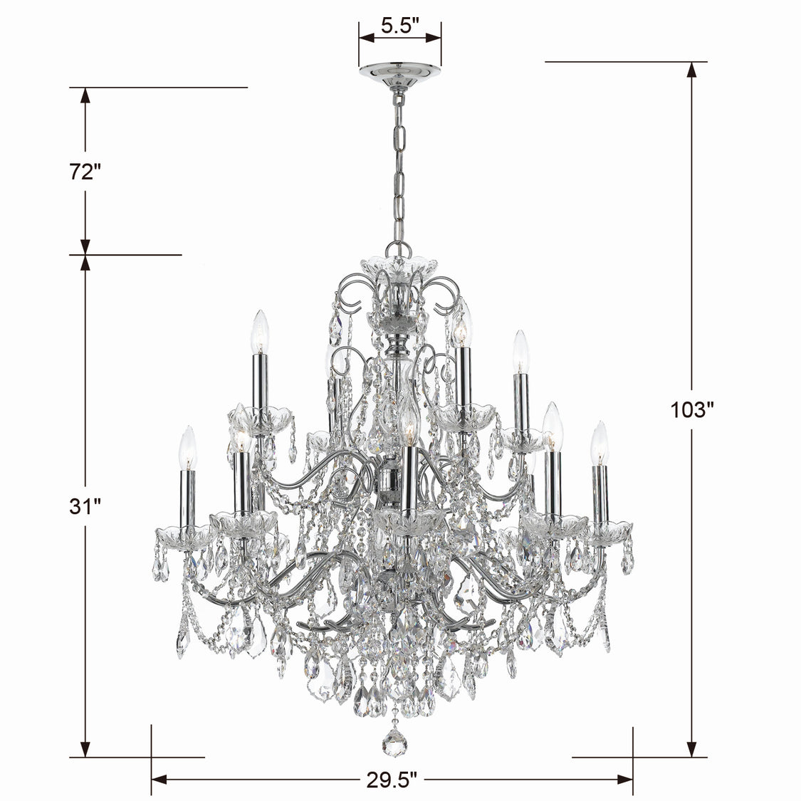 Crystorama - 3228-CH-CL-MWP - 12 Light Chandelier - Imperial - Polished Chrome