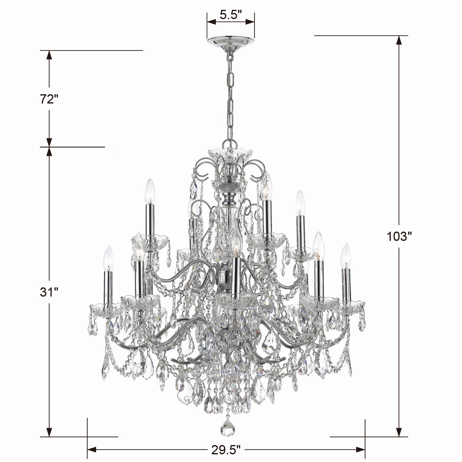 Crystorama - 3228-CH-CL-MWP - 12 Light Chandelier - Imperial - Polished Chrome