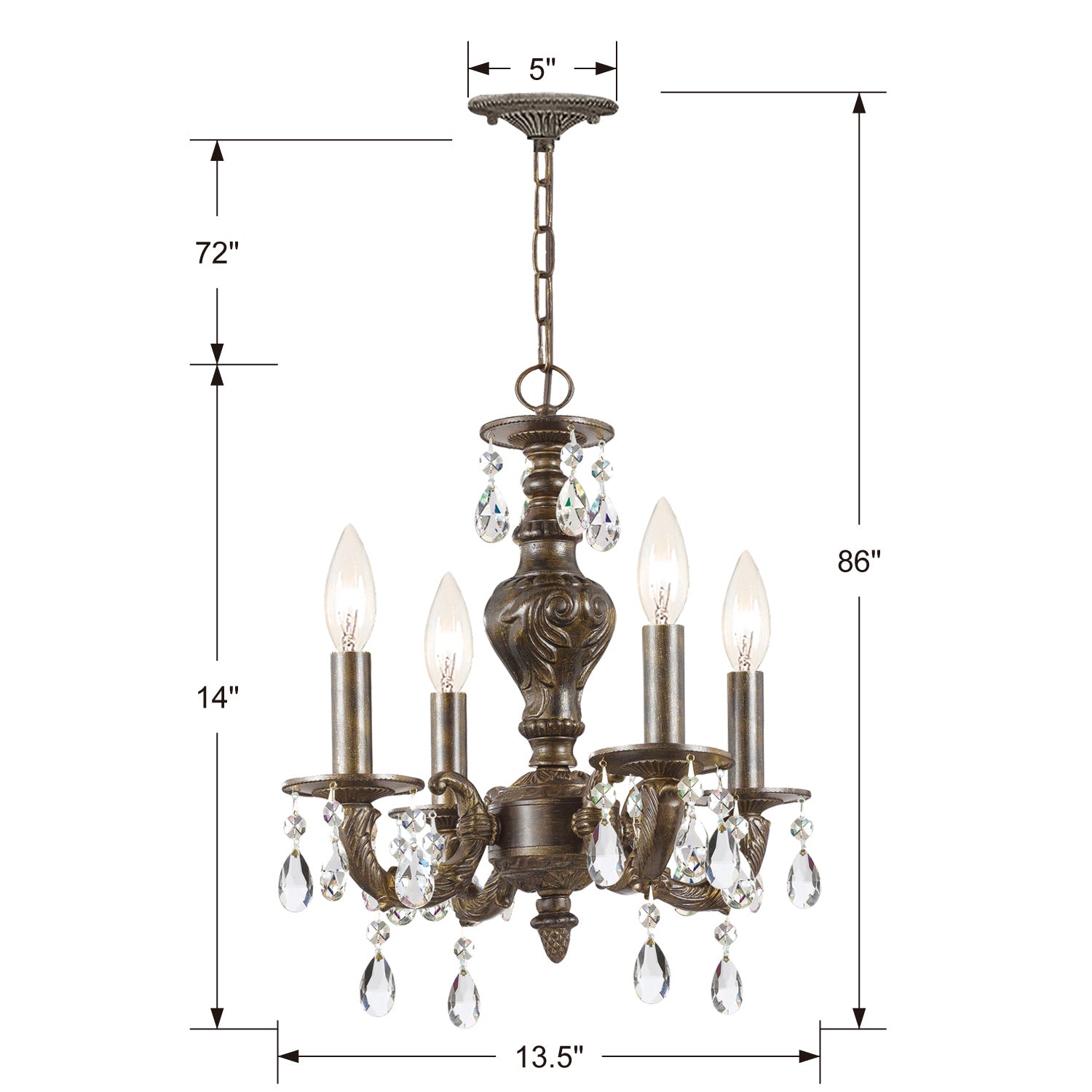 Crystorama - 5024-VB-CL-MWP - Four Light Mini Chandelier - Paris Market - Venetian Bronze