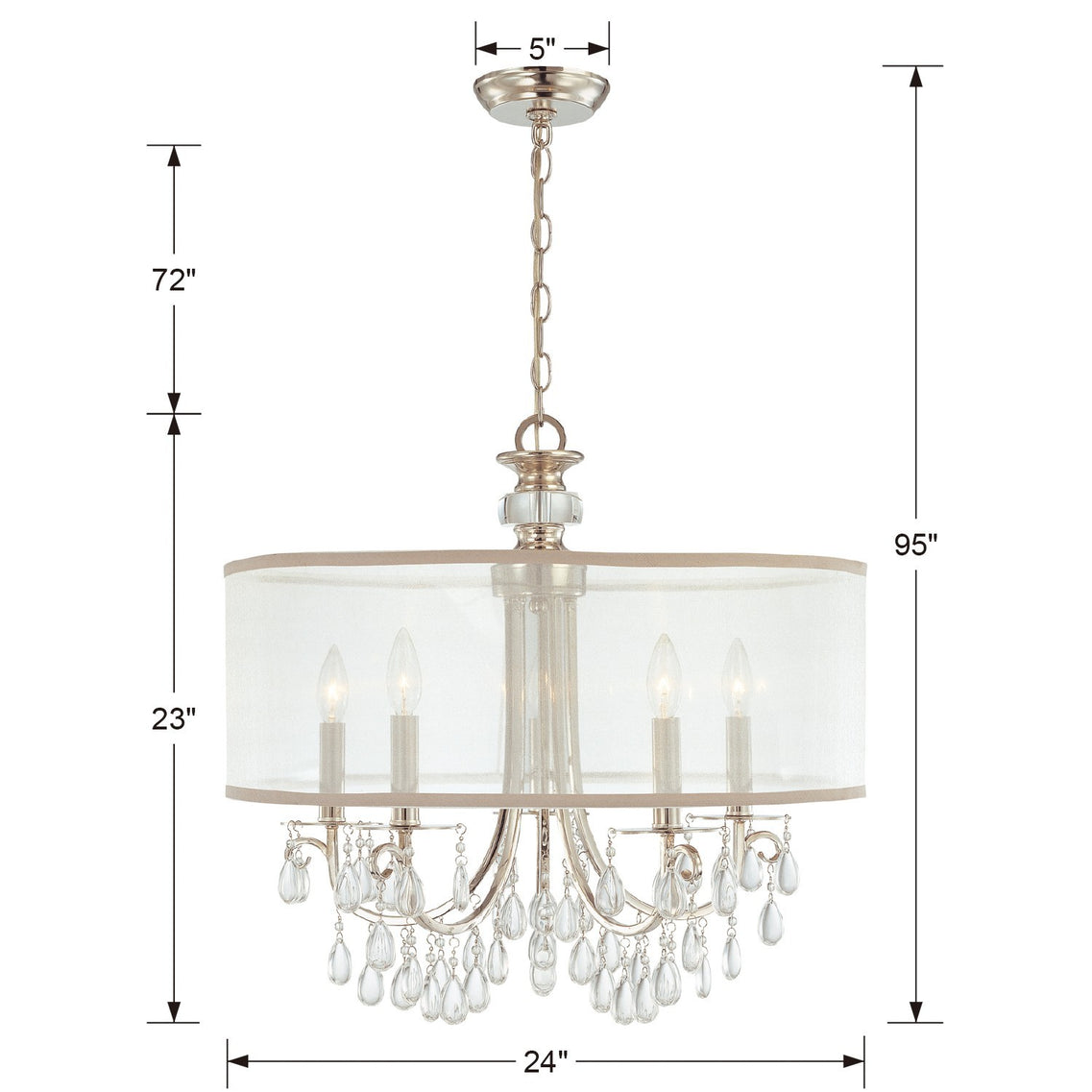 Crystorama - 5625-CH - Five Light Chandelier - Hampton - Polished Chrome