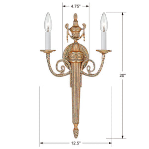 Crystorama - 662-MB - Two Light Wall Sconce - Loxley - Matte Brass