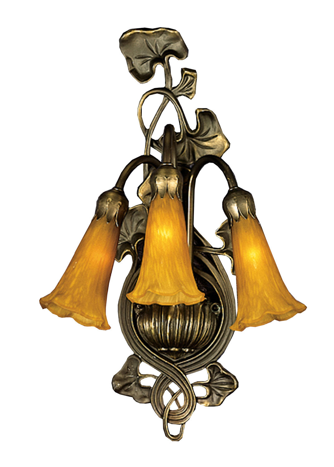 Meyda Tiffany - 17191 - Three Light Wall Sconce - Amber Pond Lily - Mahogany Bronze