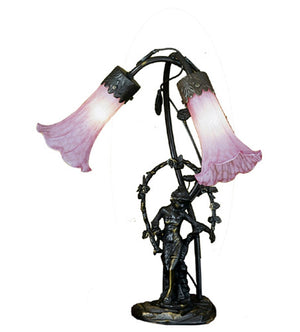 Meyda Tiffany - 68596 - Two Light Accent Lamp - Pink Pond Lily - Mahogany Bronze