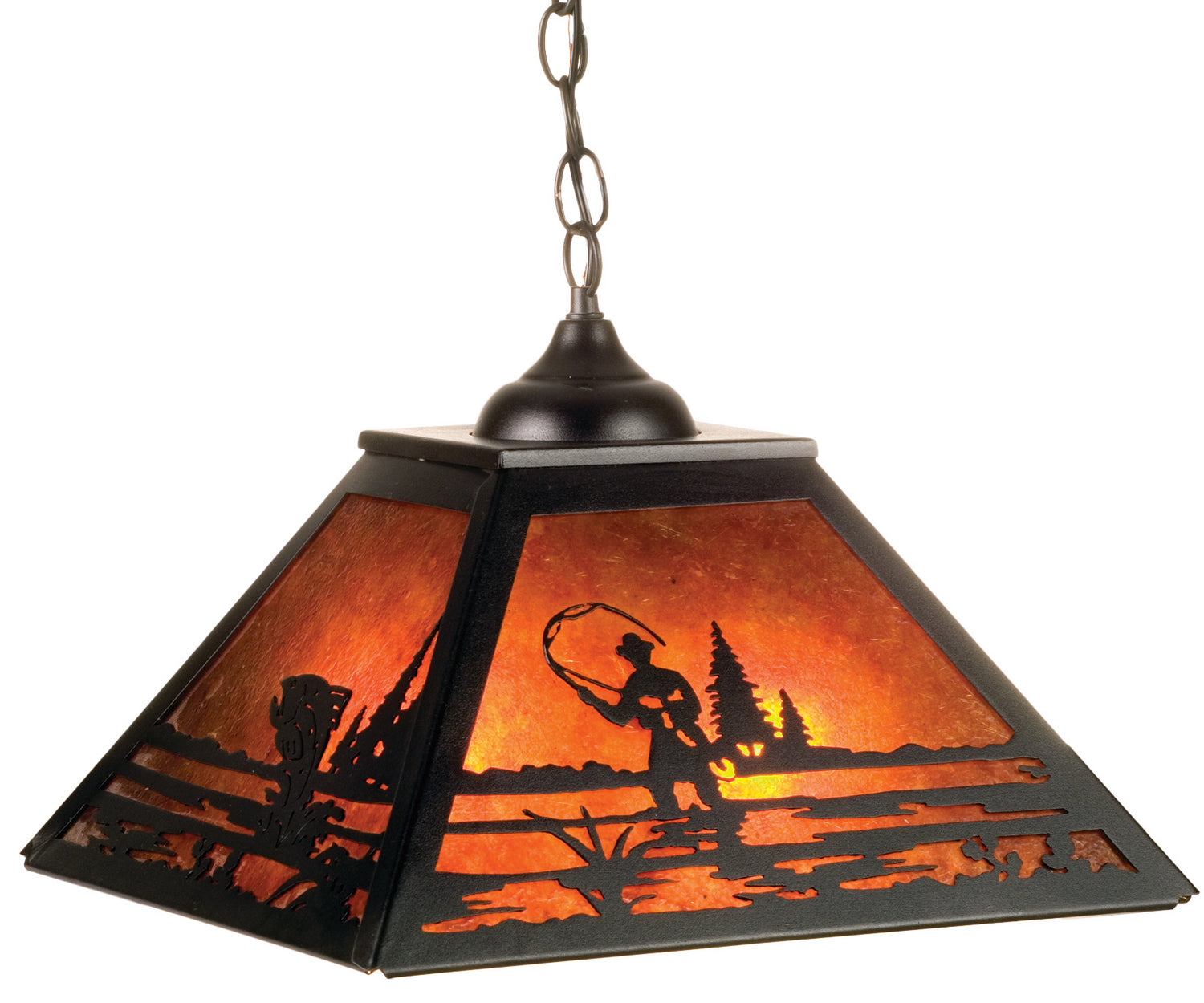 Meyda Tiffany - 76314 - Two Light Pendant - Fly Fisherman - Textured Black