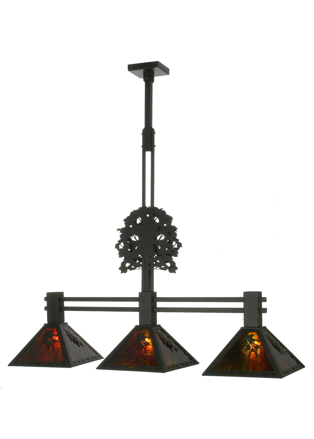 Meyda Tiffany - 81116 - Three Light Island Pendant - Oak Tree - Textured Black